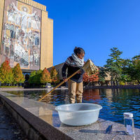 Reflection pool in front of Hesburgh Libraries